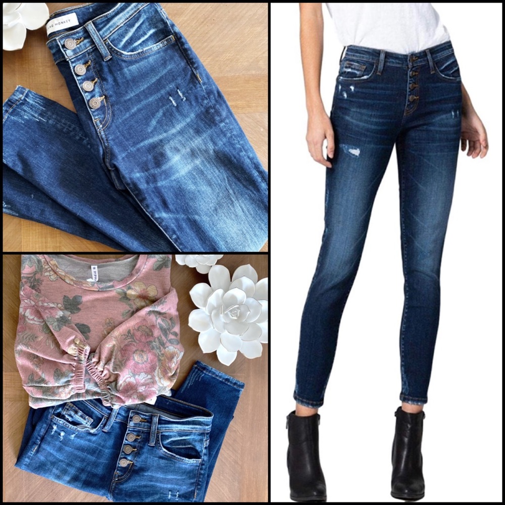 Flying Monkey Exposed Button Skinny Jean